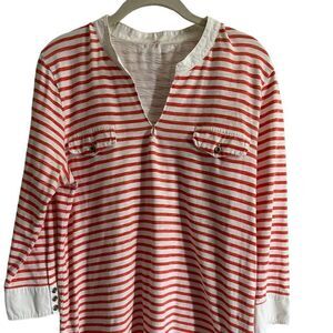 J.Crew‎ Women's 3/4 Sleeve Clasped V Neck Cotton Striped Top Size Large